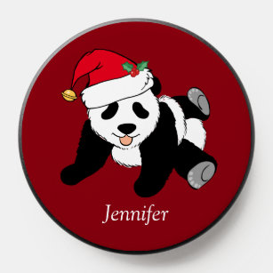 Cute Christmas Panda Bear Personalized Kids Red PopSocket