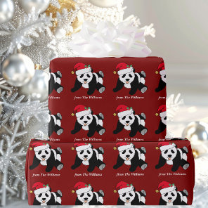 Cute Christmas Panda Bear Personalized Red Holiday Wrapping Paper