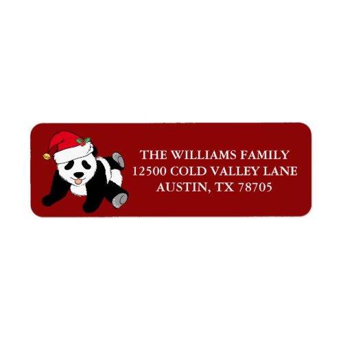 Cute Christmas Panda Bear Red Return Address Label