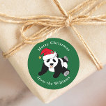 Cute Christmas Panda Bear Santa Hat Custom Green Classic Round Sticker<br><div class="desc">This cute Christmas panda bear is a beautiful wild animal sticker for a person who loves panda bears that wear funny red Santa hats. Adorable green gift wrapping stickers to label who the present is from during the holidays.</div>