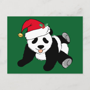 Cute Christmas Panda Bear Santa Hat Green Postcard
