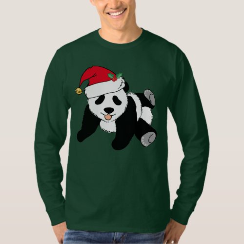Cute Christmas Panda Bear Santa Long Sleeve T_Shirt