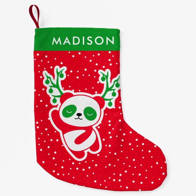Cute Christmas Panda Star Pattern Personalized  Small Christmas Stocking (Front)