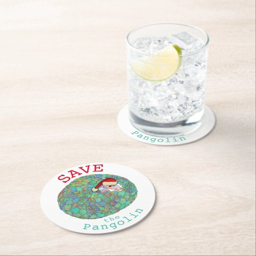 Cute Christmas Pangolin Round Paper Coaster