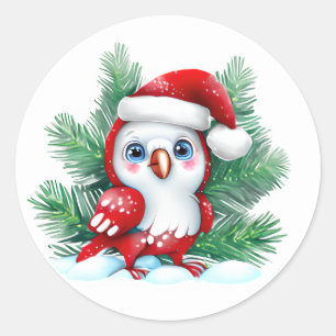 Cute Christmas Parrot Classic Round Sticker