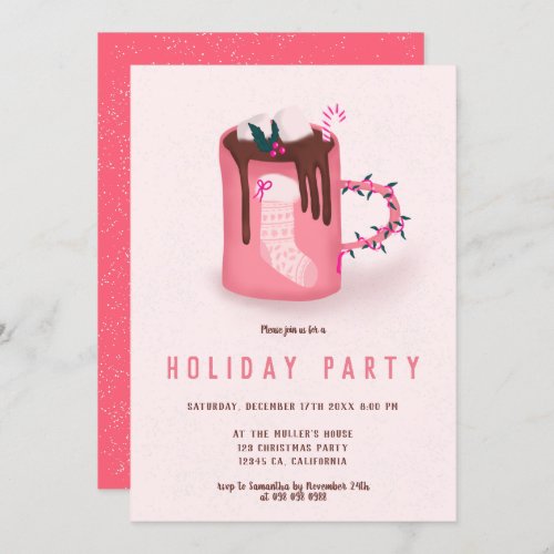 Cute Christmas party chocolate mug illustration Invitation