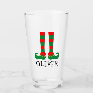 Cute Christmas party elf feet personalized Glass