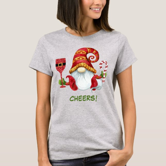 Cute Christmas Party Gnome Cheers T-Shirt (Front)