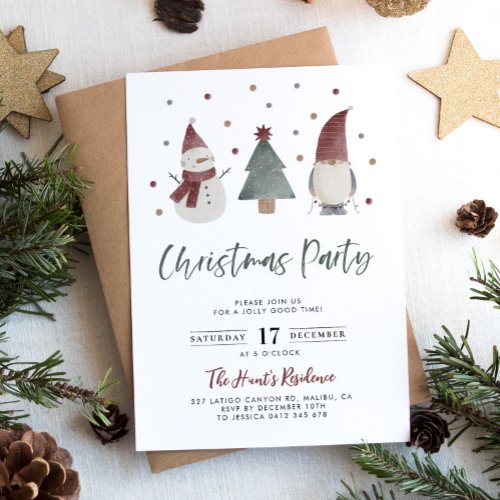 Cute Christmas Party Holiday Invitation Snow Gnome