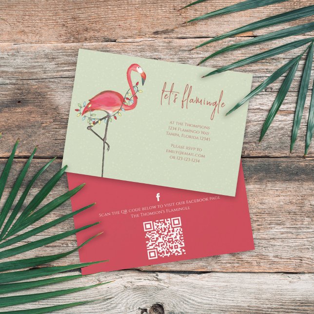 Cute Christmas Party Pink Flamingo Invitation (Creator Uploaded)