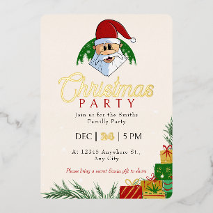 Cute Christmas Party Santa Festive Elegant Floral Foil Invitation