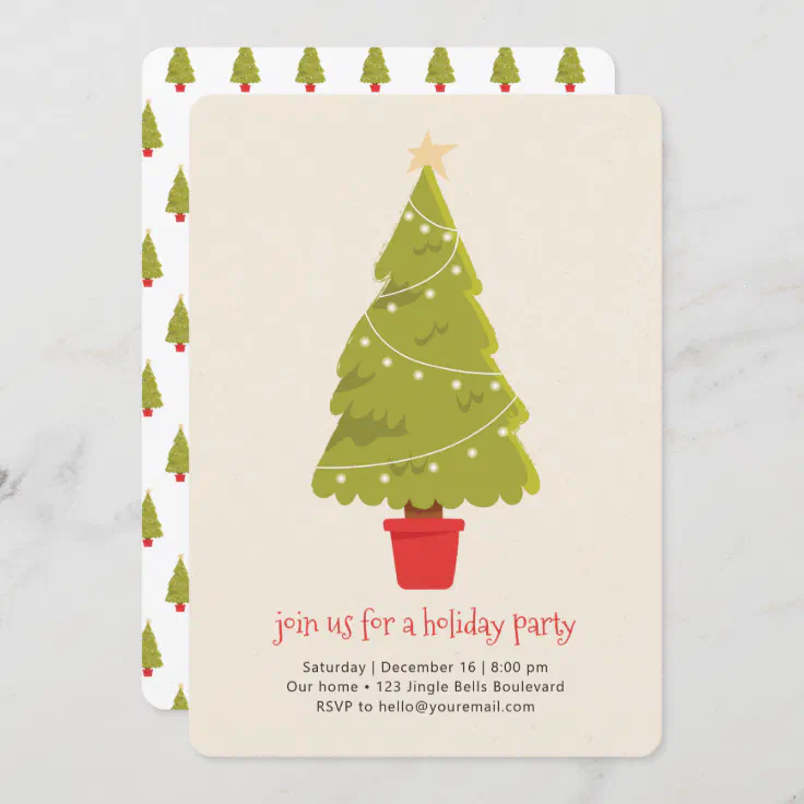 Cute Christmas Party Tree Family Simple Holiday Invitation | Zazzle