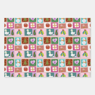 Cute Christmas Patchwork Pattern Wrapping Paper Sheets