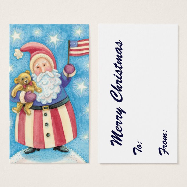 Cute Christmas, Patriotic Santa Claus with Flag (Front & Back)
