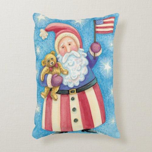 Cute Christmas Patriotic Santa Claus with Flag Accent Pillow