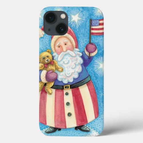 Cute Christmas Patriotic Santa Claus with Flag iPhone 13 Case