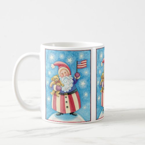 Cute Christmas Patriotic Santa Claus with Flag Coffee Mug