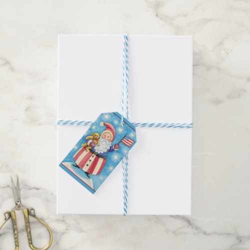Cute Christmas Patriotic Santa Claus with Flag Gift Tags