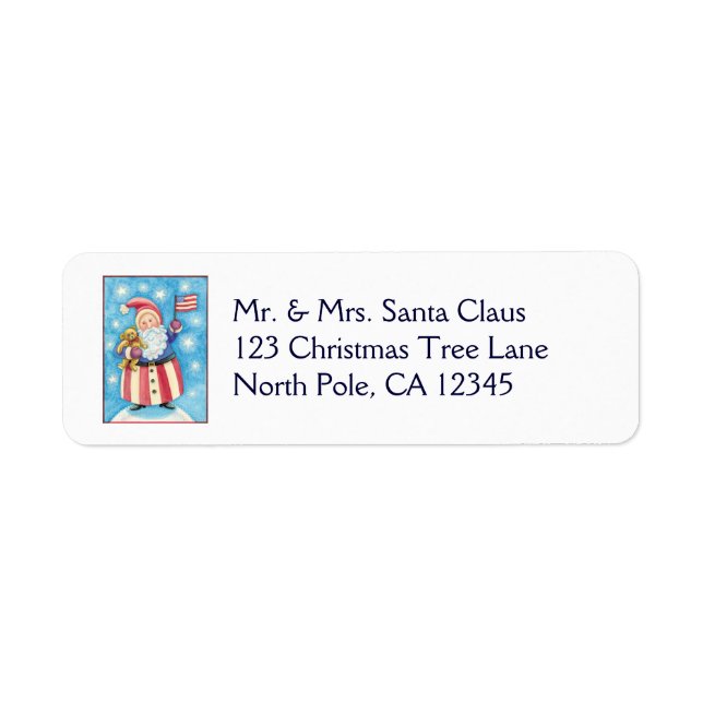 Cute Christmas, Patriotic Santa Claus with Flag Label (Front)