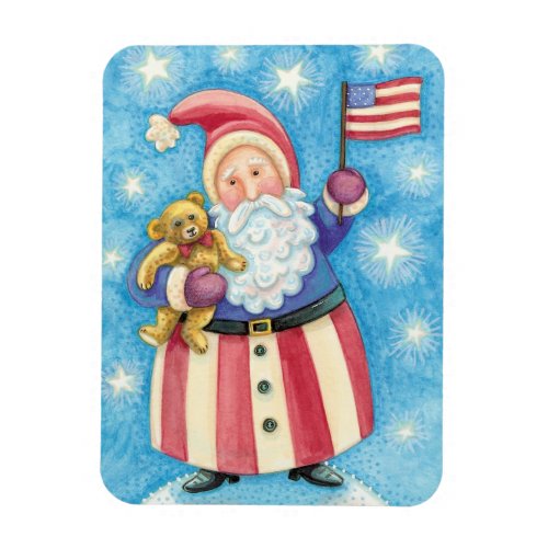 Cute Christmas Patriotic Santa Claus with Flag Magnet