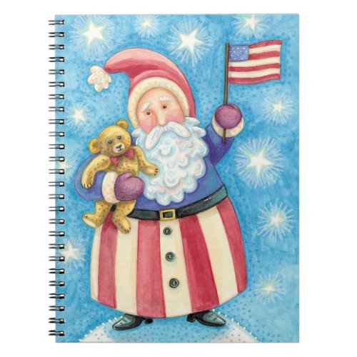 Cute Christmas Patriotic Santa Claus with Flag Notebook