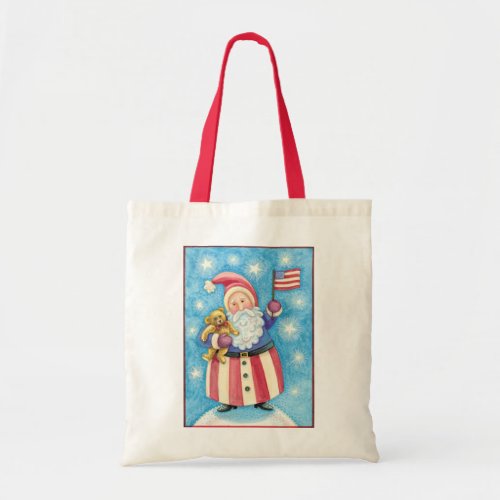 Cute Christmas Patriotic Santa Claus with Flag Tote Bag