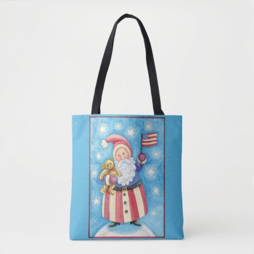 Cute Christmas Patriotic Santa Claus with Flag Tote Bag