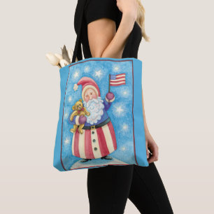 Cute Christmas, Patriotic Santa Claus with Flag Tote Bag