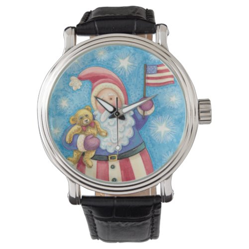 Cute Christmas Patriotic Santa Claus with Flag Watch