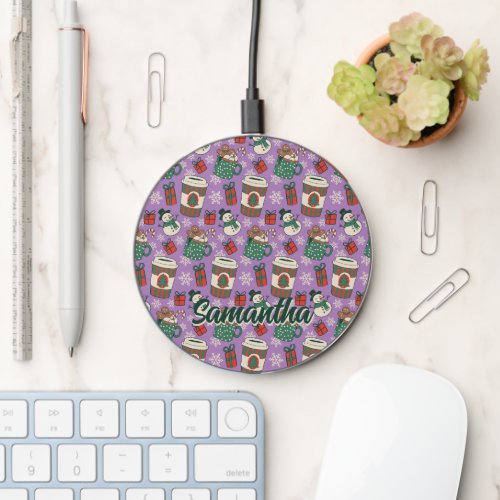 Cute Christmas Pattern Coffee Lover Personalized Wireless Charger