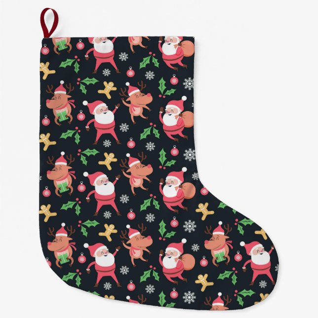 Cute Christmas Pattern Large Christmas Stocking (Front)