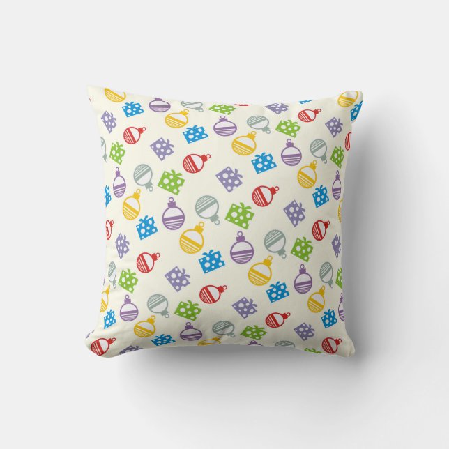 Cute Christmas pattern of balls and gifts Throw Pillow (Front)