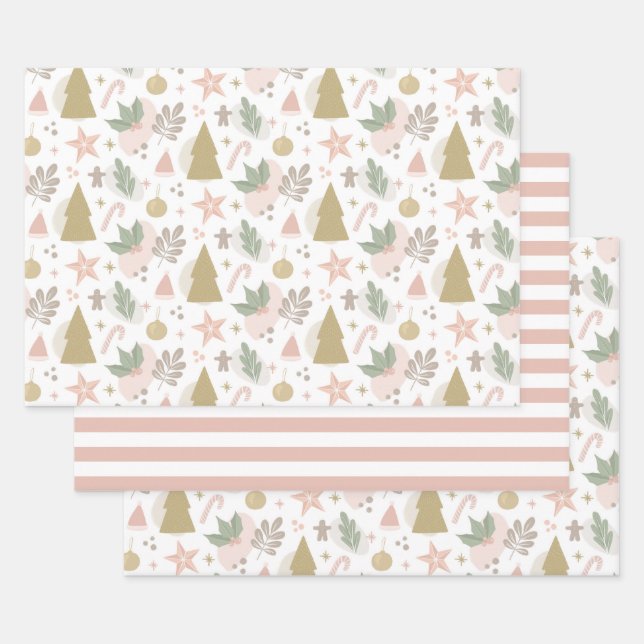 Cute Christmas pattern. Pastel tree star Holiday Wrapping Paper Sheets (Set)