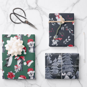 Cute Christmas Pattern Penguin Illustration Kids Wrapping Paper Sheets