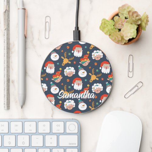 Cute Christmas Pattern Santa Family Elf Holiday Wireless Charger