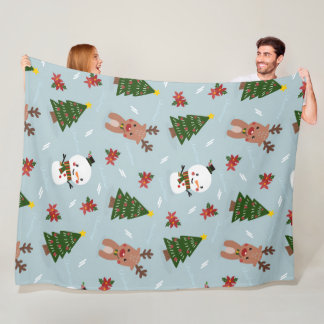 Cute Christmas Pattern | Snowman, Reindeer & Tree  Fleece Blanket
