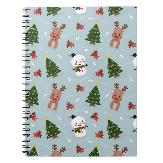 Cute Christmas Pattern | Snowman, Reindeer & Tree  Notebook (Front)