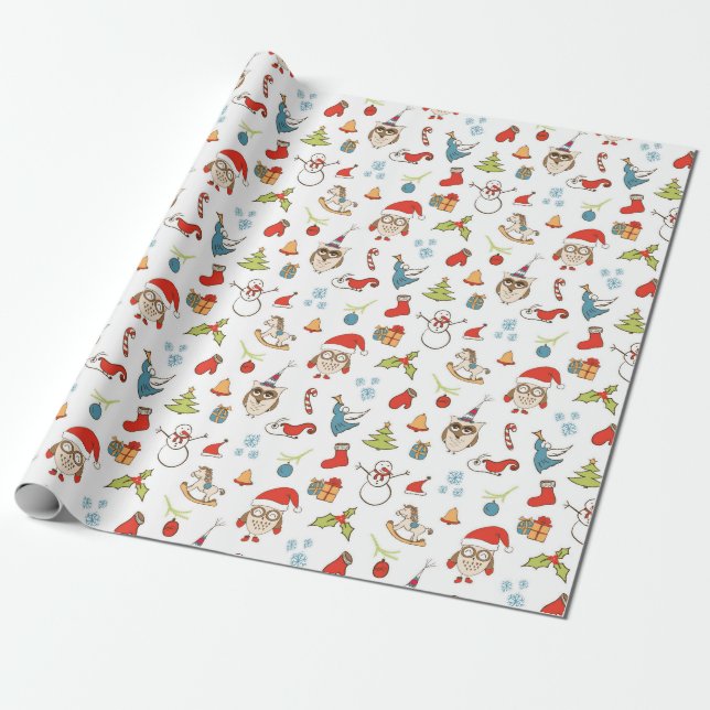 Cute Christmas pattern with owls Wrapping Paper (Unrolled)