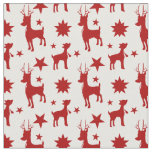 Cute Christmas pattern with red reindeer and stars Fabric