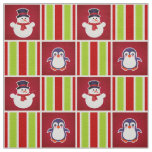 Cute Christmas Pattern With Snowmen And Penguins Fabric