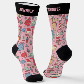 Cute Christmas Pattern Xmas Holiday Element Doodle Socks