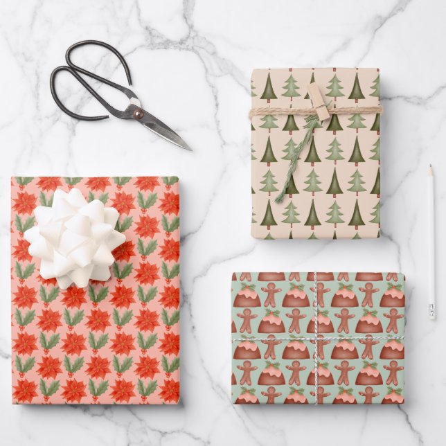 Cute Christmas Patterns Wrapping Paper Sheets (Front)