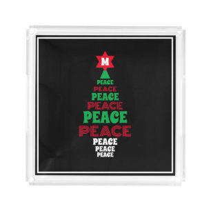 Cute Christmas Peace Tree Custom Initial Black Acrylic Tray