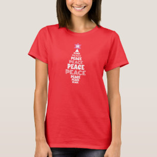 Cute Christmas Peace Tree Custom Initial Red T-Shirt