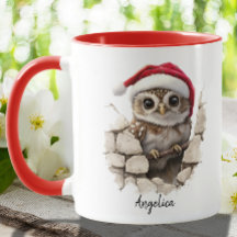 Cute Christmas Peeking Owl with Santa Hat Custom