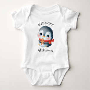 Cute Christmas penguin 1st birthday Baby Bodysuit