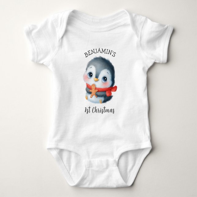 Cute Christmas penguin 1st birthday Baby Bodysuit (Front)
