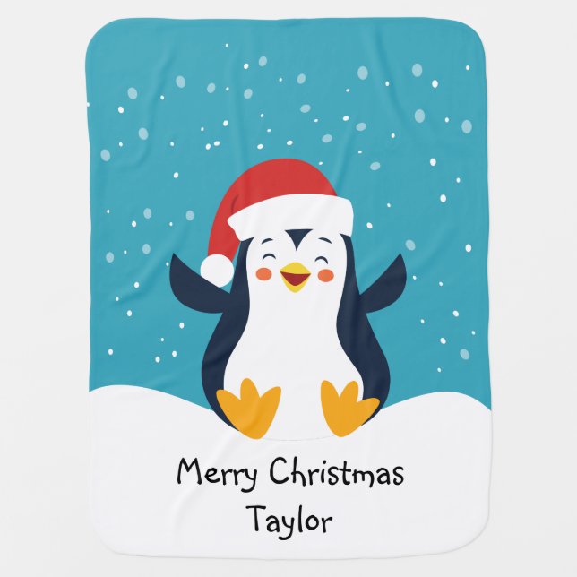 Cute Christmas Penguin Baby Blanket (Front)