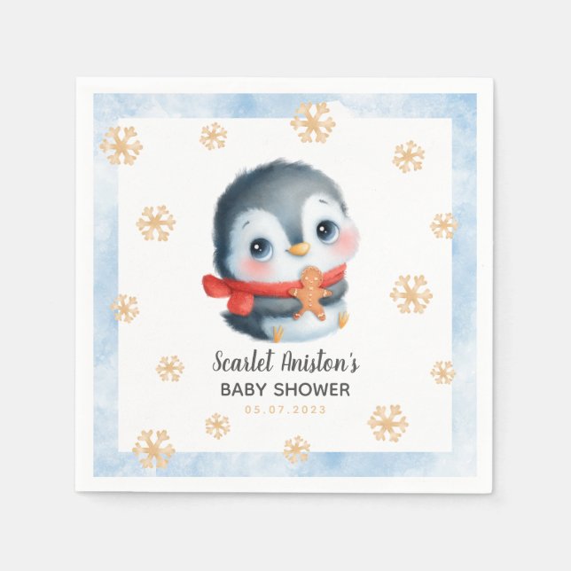 Cute Christmas Penguin Baby Shower Napkins (Front)