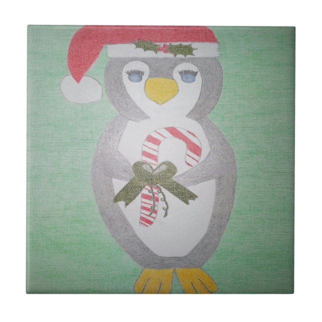 Cute Christmas Penguin Ceramic Tile (Front)